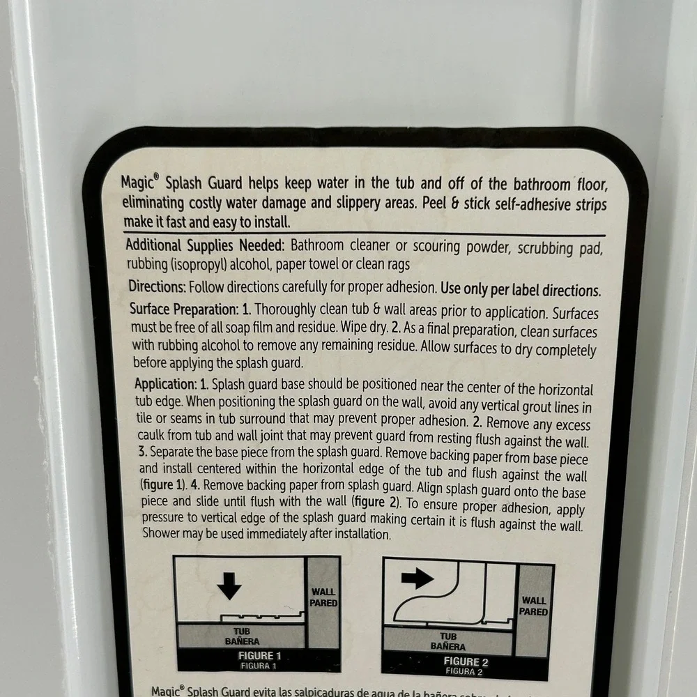 Magic Splash Guard White Peel Stick Bathtub Shower Water Seal 1 Tall Guard NEW